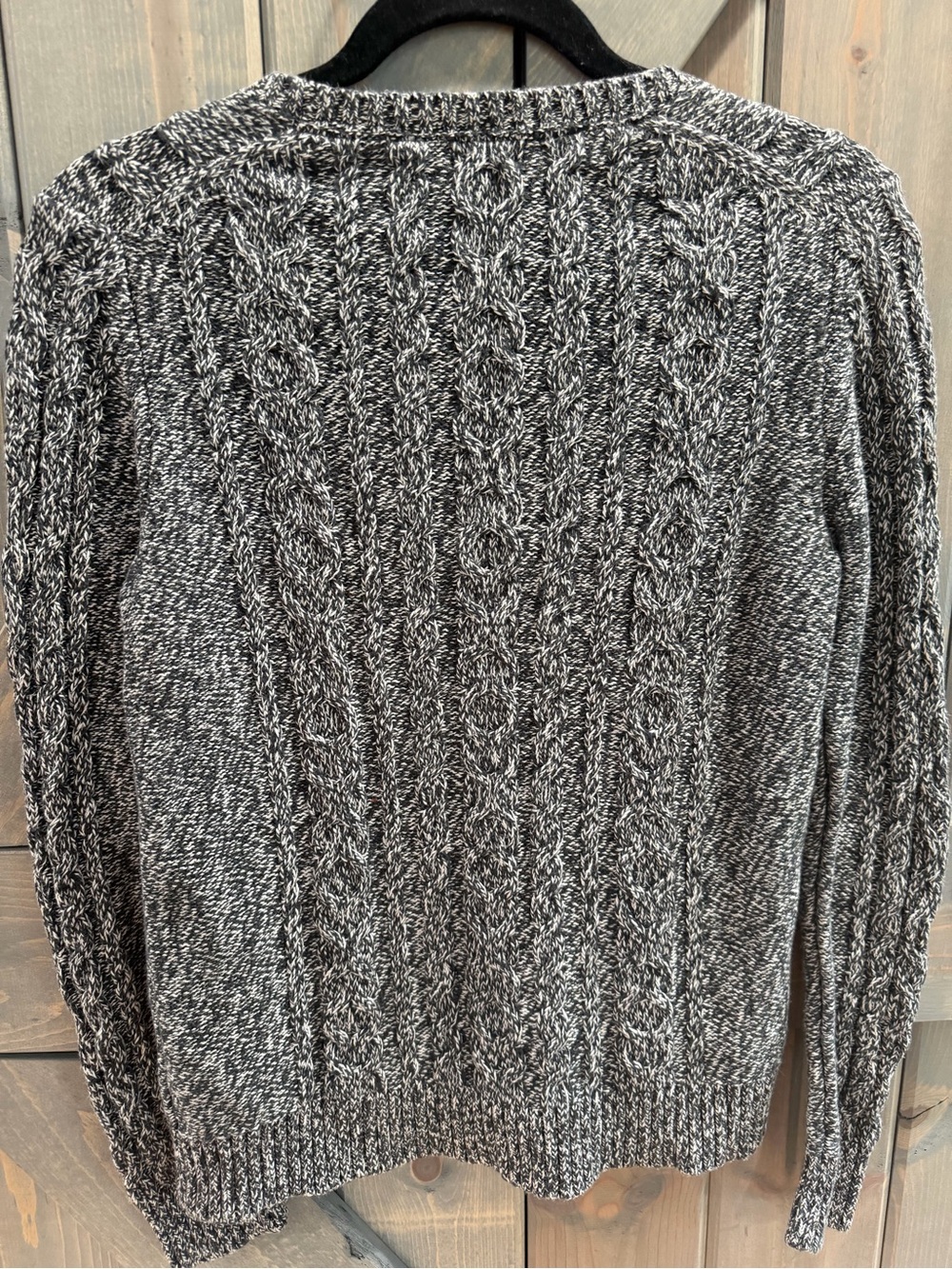 L.L. Bean Women's Black & White Marled Cable Crewneck Sweater - Picture 4 of 6